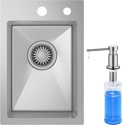 CECIPA max Spoelbak voor keuken 30x45 cm - Spoelbakken Keuken Met Zeepdispenser(300ML) - Wasbak Keuken RVS - Met Kraangat - incl. Afvoerzeefje en Sifon