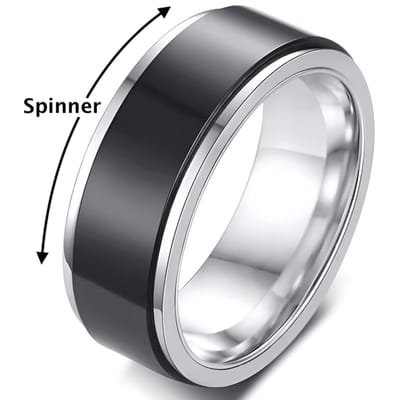 Fidget Ring Zwart / Zilver kleurig - Anxiety Ring - Fidget Toy Om Je Vinger! - Staal - Ringen Heren Dames - Papa Cadeau Voor Mannen - Vaderdag