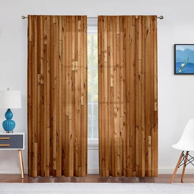 2 Panelen Houten Deur Bedrukte Gordijn Semi-verduisterend Gordijn voor Slaapkamer Woonkamer Plafondhoog Raam Tunnelzak Woondecoratie 100W130H(CM)40x51in&Grommet Top