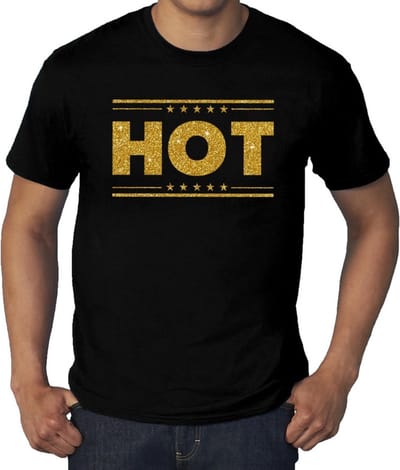 Grote maten Hot t-shirt - zwart met gouden glitter letters - plus size heren XXXL
