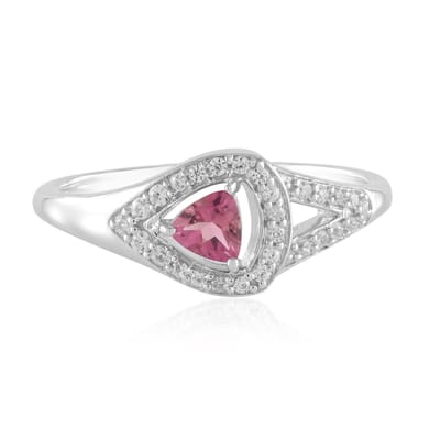 Cavill - 925 Sterling Zilver Ring - Geplatineerd - Nigeriaanse Roze Toermalijn 0,20 ct - Triljant Pavé Zirkonen - Modern Chique