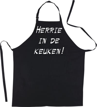 Mijncadeautje Schort HERRIE IN DE KEUKEN! - Mooie - grappige - leuke Keukenschort - Zwart
