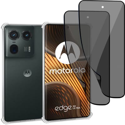 Geschikt voor Motorola Edge 50 Ultra - Hoesje + 2x Privacy Screenprotector – Privé - Beschermglas Folie - Privé GuardCover