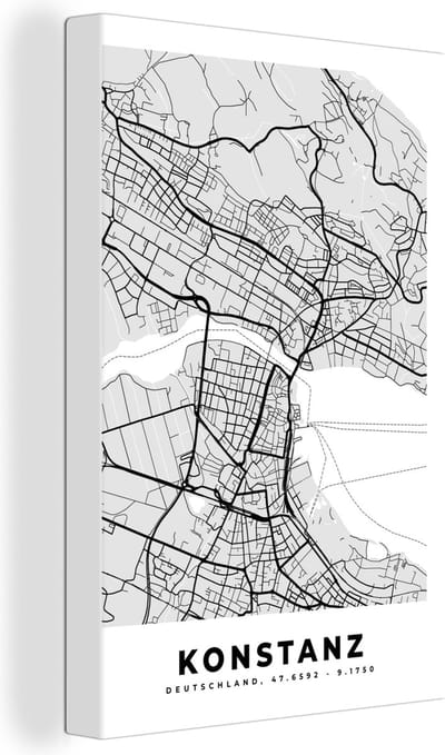 Canvas Schilderij Plattegrond - Konstanz - Kaart - Stadskaart - Duitsland - 20x30 cm - Wanddecoratie
