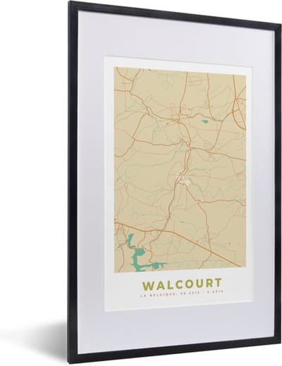Fotolijst incl. Poster - Plattegrond - Stadskaart - Kaart - Walcourt - Vintage - 40x60 cm - Posterlijst