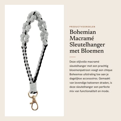Dailygoods- Sleutelhanger Bohemian stijl - Macramé sleutelhanger - Bloemenhanger - Polssleutelhanger - Zinklegering haak - Handgemaakt design - Sleutelring