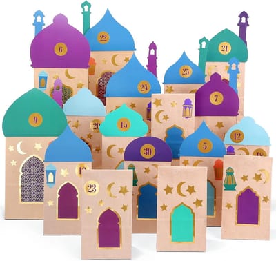 Famanu – Cadeauzakjes - Ramadan - 30 stuks - Ramadankalender - voor kinderen - doe-het-zelf - kraftpapieren zakken - moslimdecoratie