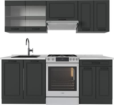 Vicco R-Line Complete keukeneenheid – 200 cm, WB Marmer Antraciet landhuis/antraciet