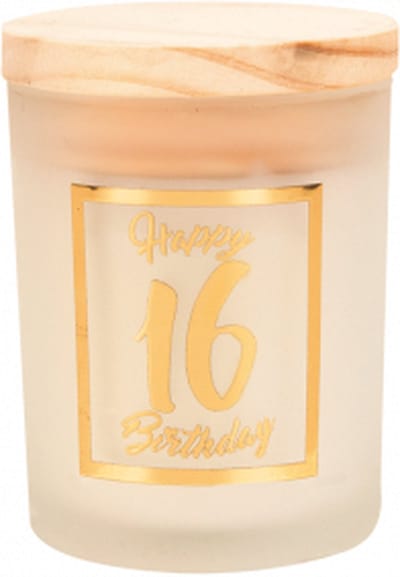 Geurkaars - White/gold - Happy Birthday - 16 jaar - In cadeauverpakking