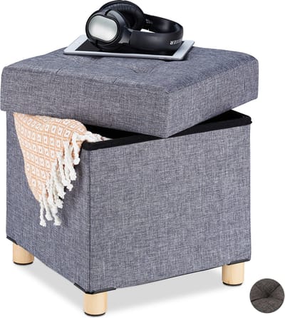 Poef met opbergruimte - stof - 40 x 38 x 38 cm - grijs