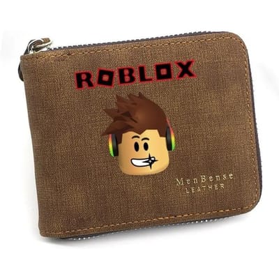 Perfecte MenBense Roblox Cartoon Print Korte Rits Lederen Portemonnee Kaarthouder Draagbare Portemonnee Voor Kinderen Tieners Dagelijks School Reizen Gebruik 11.5x2.5x9.5cm brown