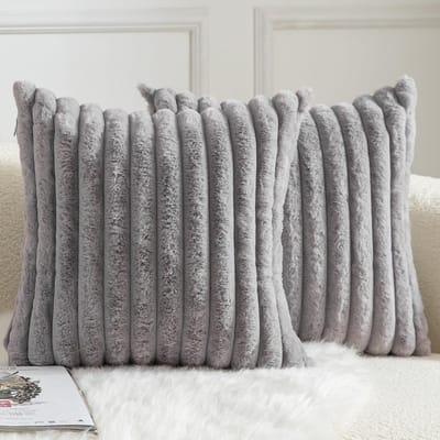 Set van 2 Sierkussenslopen 30x50 cm Gestreepte Pluche Zacht Woonkamer Slaapkamer