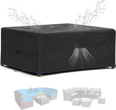 Famanu - Tuinmeubelhoes, terras tuintafelhoes met ontluchter waterdicht, winddicht, anti-uv, zware 420D Oxford-stof, rechthoekig zwart (170x94x70cm)