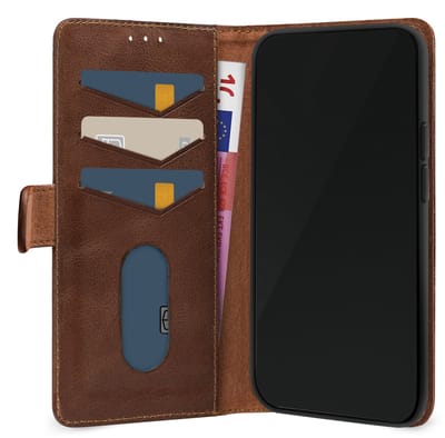 Mobilize Telefoonhoesje geschikt voor Apple iPhone 16e Hoesje Echt Leer | Mobilize Wallet Bookcase Portemonnee | Pasjeshouder voor 3 Pasjes | Telefoonhoesje voor Pinpas / OV Kaart / Rijbewijs - Bruin