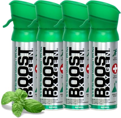 Boost Oxygen - Pocketsize 3L - Natural - 95% Pure Zuurstof - Tot wel 240 inhalaties van 1 sec - Ademhalingsondersteuning voor sport herstel, hoogte, prestaties en gezondheid - Zuurstoffles - 4x 3L (4 pak, 12L totaal)
