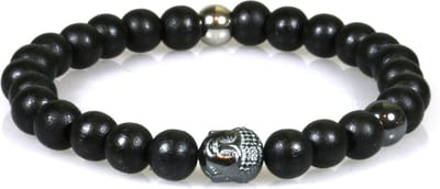 IbizaMen - Zwart hout 8mm - hematiet buddha RVS - 19cm