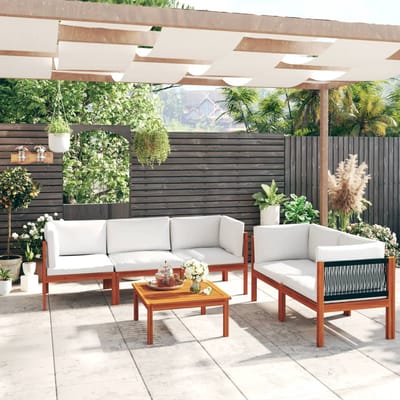 vidaXL - 6-delige - tuinloungeset - met - kussens - crèmekleurig - acaciahout - en - touw