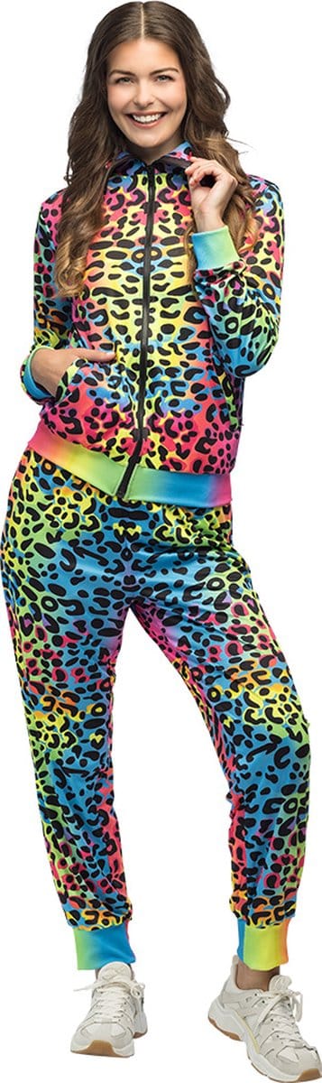Boland - Trainingspak Leopard art babe UV (M) - Volwassenen - - 80s - 90s - foute party - grappig - retro trainingspak - neon