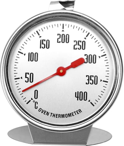 Dailygoods- Kookthermometer met grote wijzerplaat - Oventhermometer - Oven thermometer - Roestvrij staal - Meetbereik 0 °C tot 400 °C - Voor op te hangen en neer te zetten