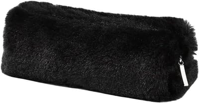 Schattige Fluffy Pennenhouder voor Studenten, Make-up Etui en Coin Wallet, Zwart, Ideaal voor Jongens en Meisjes