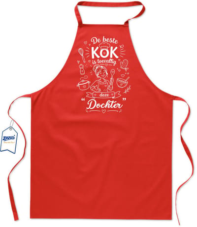 Basics - Unisex Schort - schort voor mijn dochter - keukenschort - BBQ schort - 65 x 90 cm - 100% katoen - De beste kok is toevallig deze dochter - rood