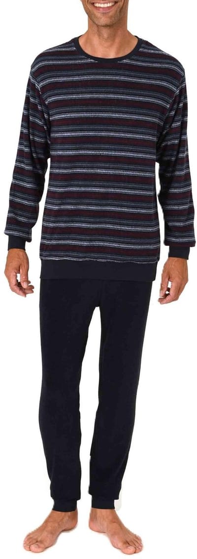 Heren pyjama in badstof met manchetten in een stijlvolle blokstreep-look - ook in oversize