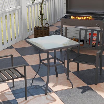 Pugsdrly Tuintafel Bistrotafel Glazen tafel Gehard glas + metaal Zwart L68,5 x B68,5 x H84 cm
