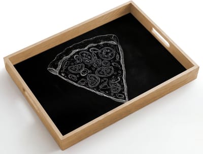 Dienblad hout 50x35 cm - Schootdienblad - Pizzapunt - Toppings - Krijttekening - Borrelplank rechthoek - Plateau dienbladen