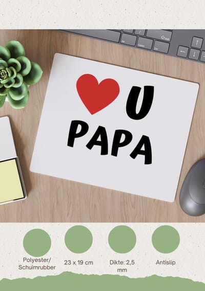 Akyol - love u papa Muismat - Vader - de liefste papa - vader cadeautjes - vaderdag - verjaardag - geschenk - kado - 23 bij 19 cm