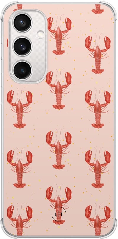 Shockproof hoesje - Geschikt voor Samsung Galaxy S23 FE - Lobster - Extra sterke case - TPU/polycarbonaat - Print / Illustratie - Roze, Transparant