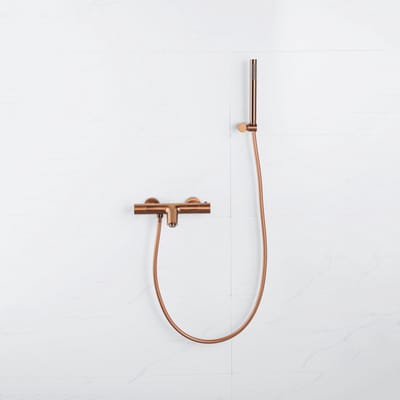 FugaFlow Eccelente Acces Thermostatische badkraan met staafhanddouche, handdouchehouder en gladde doucheslang Geborsteld koper PVD (Koper)