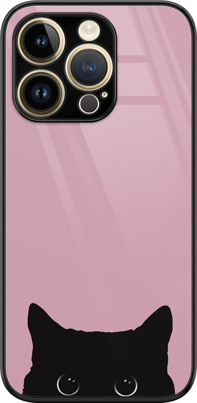 Hoesje geschikt voor iPhone 14 Pro - Zwarte kat - Luxe Hard Case - Marmer - Roze - Mooie Telefoonhoesjes