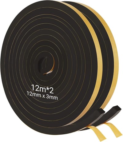 2 rollen 12 m afdichtingstape, zelfklevend, zwart schuimtape, schuimrubber, zelfklevend, schuimrubber, schuimafdichting, zelfklevend, voor oude gebouwen en ramen