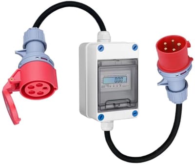 Mobiele digitale stroommeter met 3 fasen en CEE-stekker voor caravans en campers