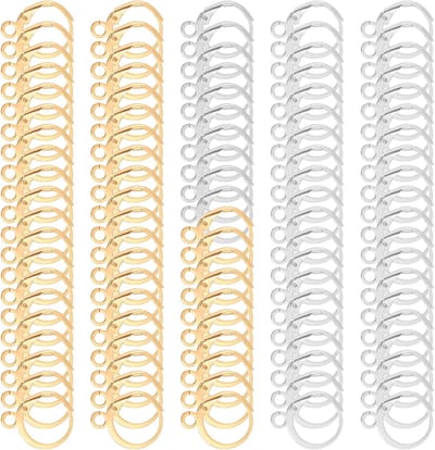 Ronde leverback oorbelhaken, 100 stuks oorbelhaken, Franse oorbelsluiting, zelf oorbellen, sluitingen voor het maken van sieraden, doe-het-zelf knutselwerk (goud, zilver)