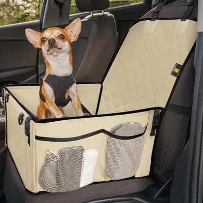Honden Autostoel - Reis Zitje - Veilig Reizen - Verstevigde Wanden - Standaard Maat - Beige