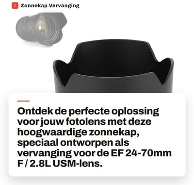 Dailygoods- Zonnekap vervanging EW-83F - Geschikt voor EF 24-70mm f/2.8L USM-lens - Plastic - Lichtgewicht - Eenvoudige installatie - Voorkomt verblinding - Lenskap