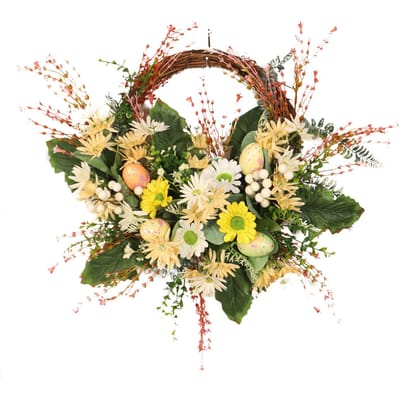 Kunstmatige Wilde Chrysant Halve Krans Pasen Decoratieve Kransen voor Huis Voordeur Decoratie beige