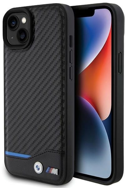 iPhone 15 Plus Backcase hoesje - BMW - Effen Zwart - Leer