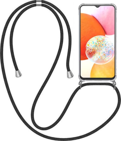 Telefoonhoesje Geschikt voor Samsung Galaxy A14 met Koord en Stootrand - TPU Backcover Shockproof met Lanyard - Smartphonica geschikt voor Samsung Galaxy A14