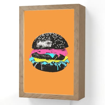 Wandlamp 20x30 cm - Oplaadbaar - Hamburger - Oranje - Neon - popart - Wandlampen binnen woonkamer - Slaapkamer lamp met kabel - Decoratieve nachtlamp - Vloerlamp snoer