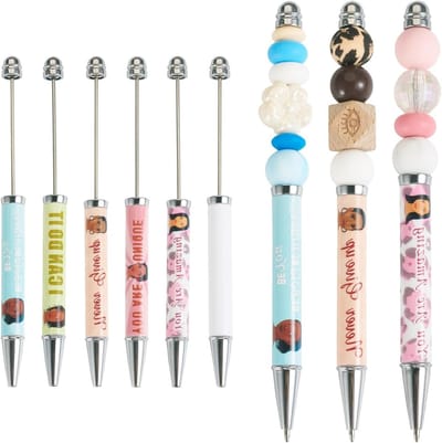 Set van 6 DIY Bead Pens met Patronen - Plastic Balpen met Zwarte Inkt voor Creatieve Pen Decoraties en Kantoorbenodigdheden