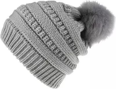 ASTRADAVI Pom Beanie Hat - Muts - Dames Pompon Muts - Warme Winter Mutsen - Skimutsen - Lichtgrijs