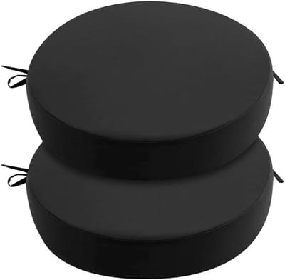 Zitkussen rond 40 x 40 cm set van 2 voor binnen en buiten, met traagschuim, ideaal voor tuinstoelen, balkon en terras, zwart