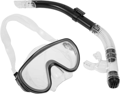Snorkelmasker met semi-droge snorkel en siliconen rand – Waterdichte set voor volwassenen, breed zicht, zwart (kleur willekeurig)