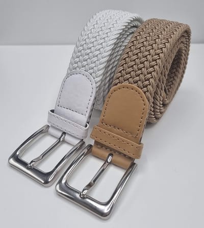 2 pack deal - Elastische riem - gevlochten broekriem - dames en heren riemen - Kleur 1 Beige 2 Wit 105 cm