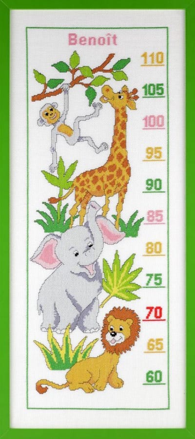 Pako Borduurpakket - tel patroon met code kaart - Groeimeter wilde dieren - 223.760 - voorgeselecteerd garen - Aida - 22 x 59 cm - DIY kit