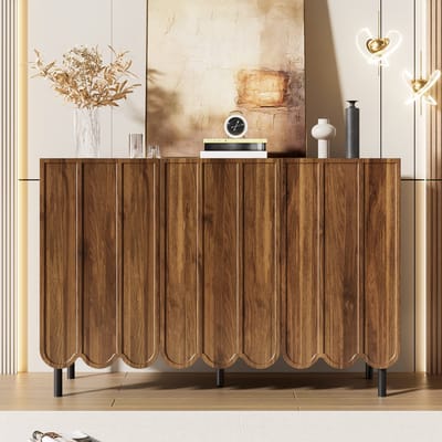Gutent Sideboard - Bruin- Golvende deuren - 120 x 35 x 80 cm - Zonder handgrepen - Verstelbare planken