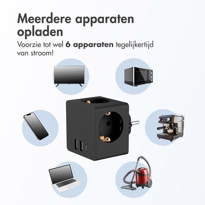 Accezz Verdeelstekker met USB A en USB C Poorten - 3 Stopcontacten - 4000W Snellader - Stekkerdoos / Stopcontact Splitter - Zwart