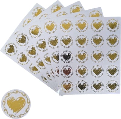 200x Transparante Stickers Op Vel - 32mm - Hart Krans Goud - Serie 2 - Sluitsticker - Sluitzegel - Cadeau Sticker - Hartje Goud - 200 Stuks